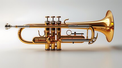 Obraz premium A shiny gold trumpet isolated on a white background.