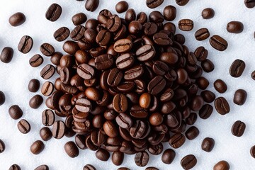 Obraz premium Coffee Beans on Snowy White Background A Stunning Top View Image