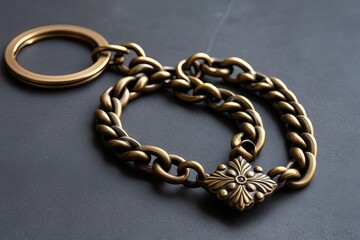 Fototapeta premium Elegant Bronze Keyring with Smooth Chain and Decorative Motifs