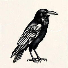 Raven bird very simple traditional tattoo flash styles illustration