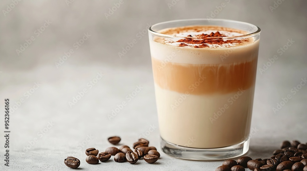 Poster Coffee menu Latte and coffee beans on white background with isolated style : Generative AI