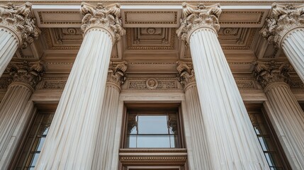 Obraz premium Historic government building with stately columns, detailed facade, and grand entrance, symbolizing civic architecture.