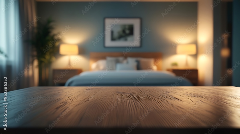 Poster table top and blur background in the bedroom : generative ai