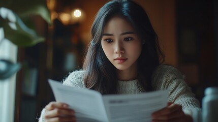 A young Asian real estate agent is reviewing documents and calculating interest rates to inform tenants of monthly installments before entering into contracts to buy or sell real estat : Generative AI