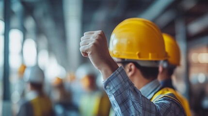group of asian engineer pumping fist in a office : Generative AI