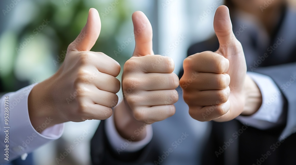 Poster sky hands and business people with thumbs up in office for team building agreement and support emplo