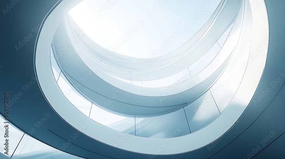 Poster Skylight Curved wall Abstract modern architecture Closeup fragment of interior Round structure of ceiling and roof Minimal futuristic office building background Geometric composition o : Generative AI