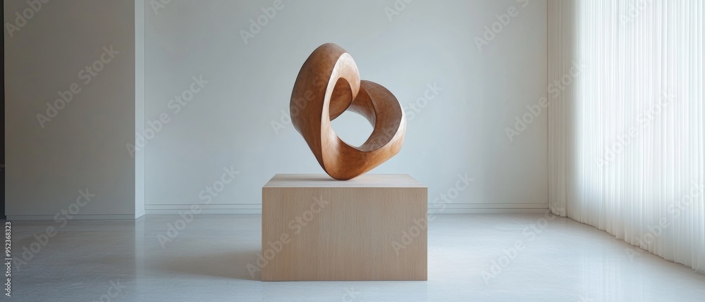 Canvas Prints A wooden sculpture of a heart is sitting on a wooden pedestal