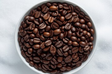 Coffee Beans Flat Lay on Elegant Snowy White Background