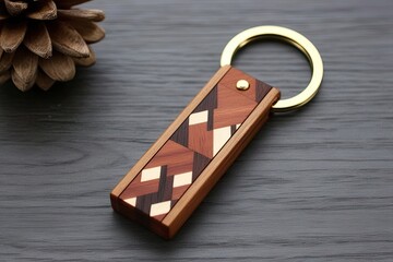 Minimalist Wood Keyring with Geometric Patterns and Eco-Friendly Design