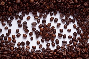 Top-Down Image of Handpicked Coffee Beans on White Surface for Coffee Lovers