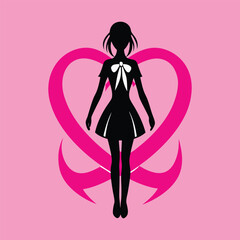 Obraz premium A silhouette of a strong woman standing tall with the pink ribbon prominently featured, symbolizing resilience