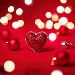 a high quality professional photo of a detailed (Valentine Christmas Xmas) background consisting of vibrant red abstract Valentine elements, incorporating Red glitter bokeh, Generate With AI