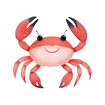 recommend clip art: A cute baby crab watercolor clipart, perfect for nursery, isolated on white background
