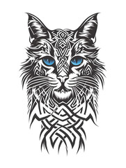 Russian Blue Cat head very simple traditional tattoo flash styles illustration