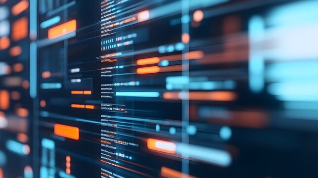 Abstract Digital Code Background with Blue and Orange Lights