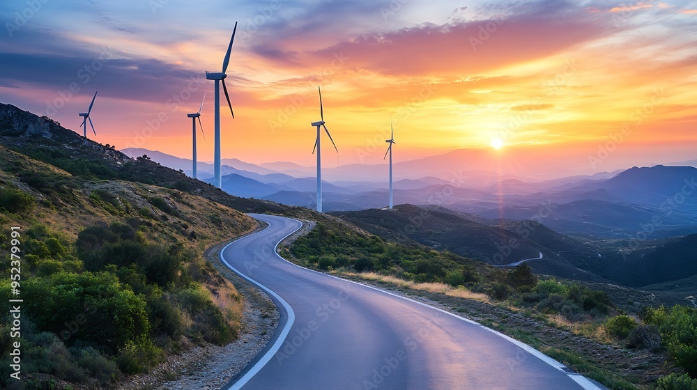 Aufkleber mountain road at colorful sunset in summer beautiful curved roadway empty highway through the mounta