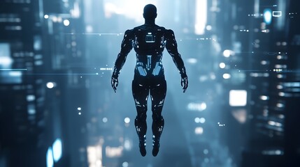 Naklejka premium Sleek AI Powered Exoskeleton Silhouette Cybernetic Precision Futuristic Fusion