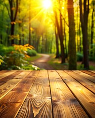 product display empty wooden table in nature background