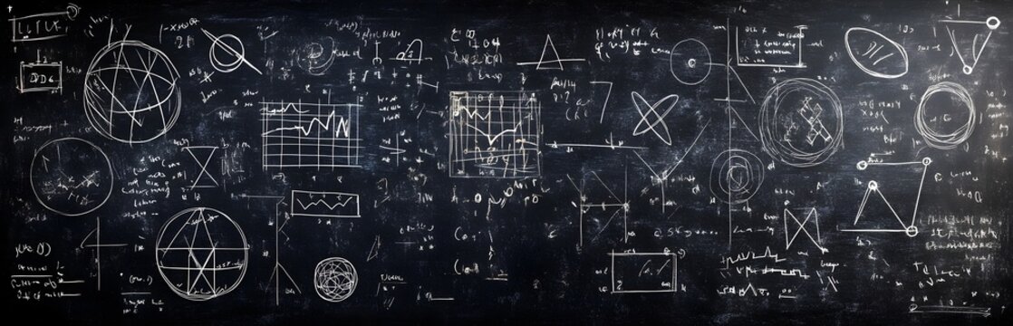 Blackboard Background Filled with Mathematical Equations and Geometric Symbols Conveying Science and Technology - Powered by Adobe