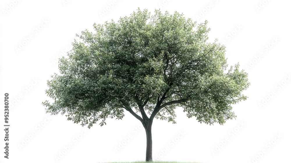 Poster Cutout tree for use as a raw material for editing work isolated beautiful fresh green deciduous almond tree on white background with clipping path : Generative AI