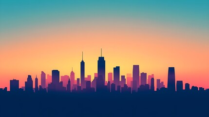 Obraz premium City Skyline Silhouette at Sunset with Vibrant Gradient