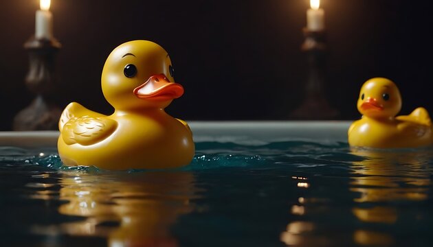 Rubber duckie day concept. Yellow rubber dack over black abd white background11