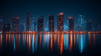 Fototapeta premium the business bay of dubai at night : Generative AI