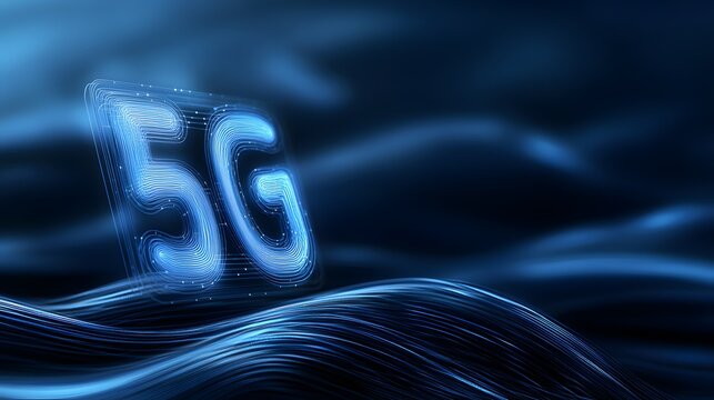 Futuristic 5G technology concept showcasing glowing signal in a vibrant blue background, symbolizing advanced connectivity.