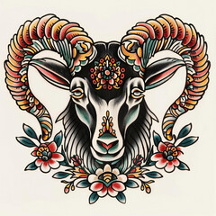 Sheep head very simple traditional tattoo flash styles illustration