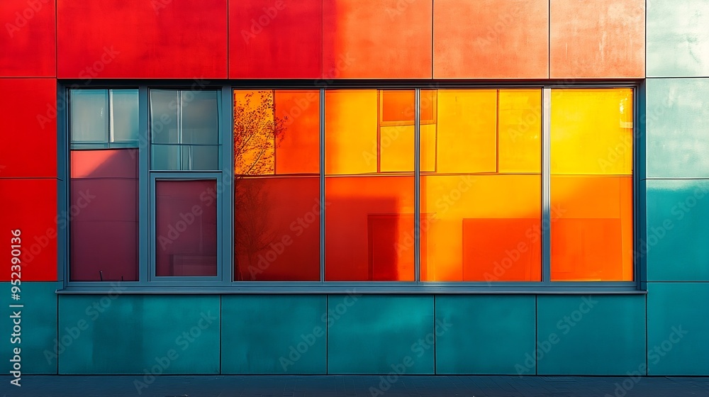 Poster facade with reflections in an urban landscape : generative ai