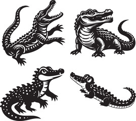 Crocodile silhouette set vector image