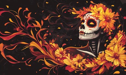 Catrina ornée de fleurs pour el Día de los Muertos