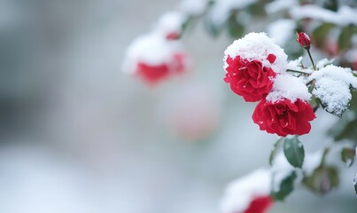 Red roses in the snow