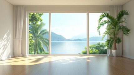 Modern home empty living room interior and panoramic.