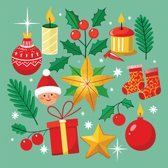 Christmas decoration elements Vector illustration design. Christmas ornaments design in doodle style.