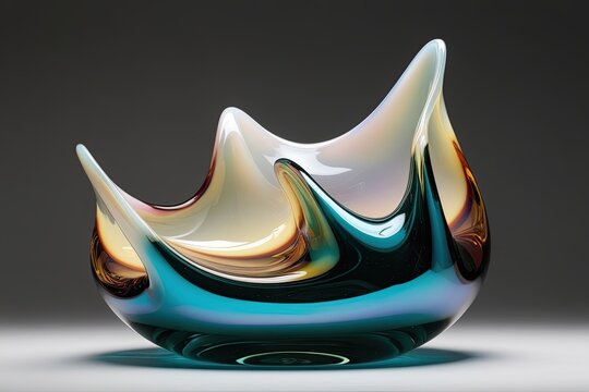 Captivating Opalescent Glass Sculpture: Reflective Pyriform Liquid Creation