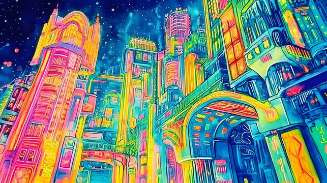 Glowing AI Powered Digital Twin of Futuristic City With Neon Skyscrapers and Holographic Data Visualizations