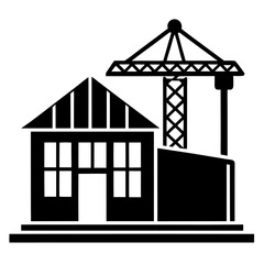 House under construction with crane vector silhouette illustration 
