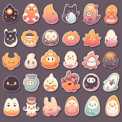 A colorful collection of cute cartoon stickers featuring various adorable and quirky characters in a playful arrangement.