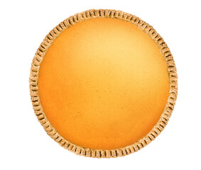 one round pumpkin pie on white isolated background