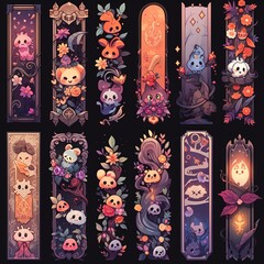 Whimsical bookmarks featuring cute characters and vibrant floral designs, perfect for adding charm to any reading experience.