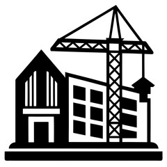House under construction with crane vector silhouette illustration 
