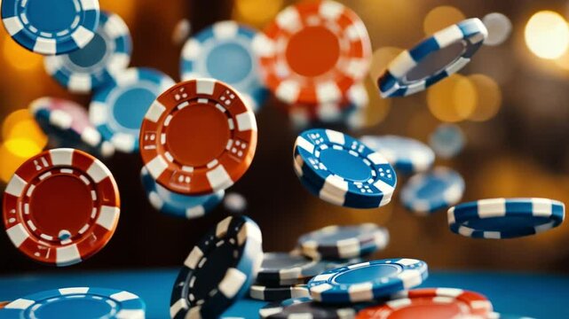 A stack of poker chips that launches itself into the air from the table