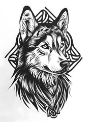 Fototapeta premium Siberian Husky Dog head very simple traditional tattoo flash styles illustration