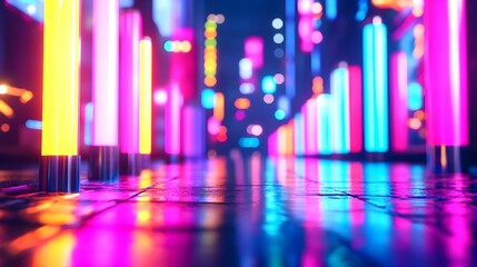 Fototapeta premium Neon City Lights Reflection Abstract Background