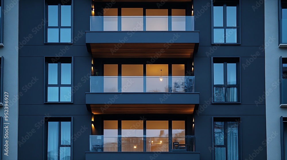 Poster the facade of a medium store modern residential building european architecture in the scandinavian s