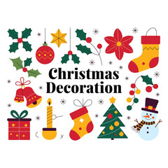 Christmas decoration elements Vector illustration design. Christmas ornaments design in doodle style.