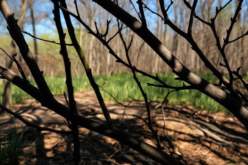 Natural Spring Scene with Twigs and Branches Creating Shadows