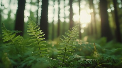 Beautiful green fern leaver in the summer forest Natural scenery of Latvia woodlands Northern Europe : Generative AI